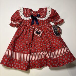 Girls Red Polka Dot Cotton Dress with Navy Bow